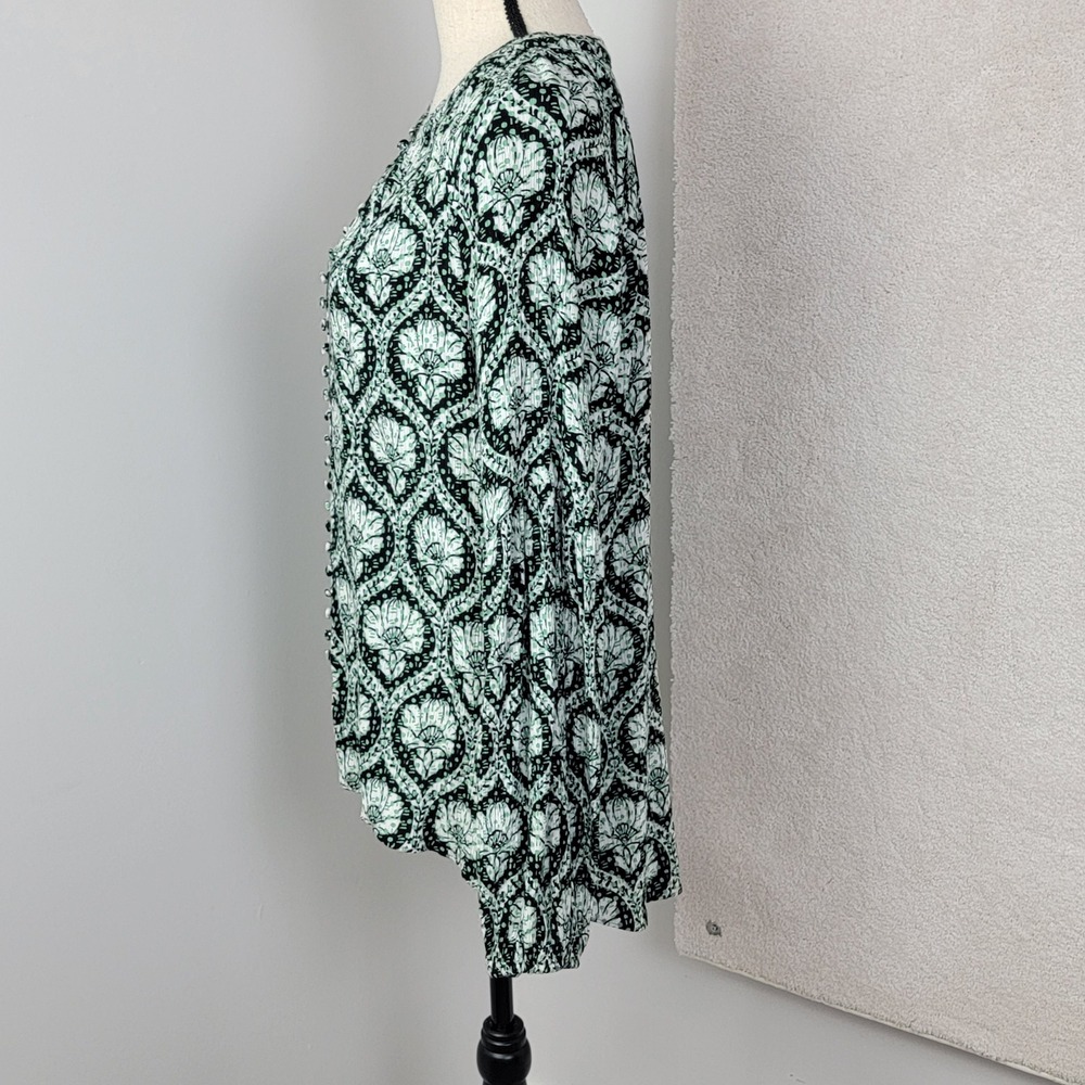 White House Black Market Blouse Women L Mint Green Damask Print Long Sleeve Top - Picture 13 of 14